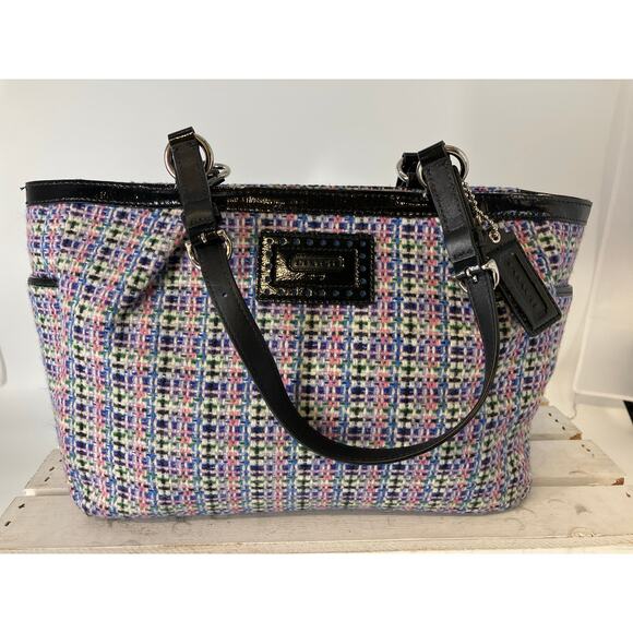 COACH F17699 MULTI COLOR TWEED, PATTON LEATHER SHOULDER BAG - Picture 1 of 16
